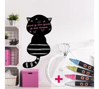 Ambiance Sticker Ardoise Tableau Noir - Stickers Muraux Adhésif Effaçable - Chat Mignon - H140 x L75 cm + 4 Craies Liquides