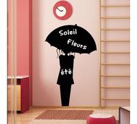 Ambiance Sticker Ardoise Tableau Noir - Stickers Muraux Adhésif Effaçable - Femme avec Une Parapluie - H165 x L105 cm