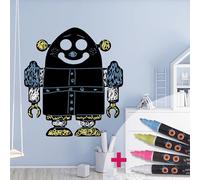 Ambiance Sticker Ardoise Tableau Noir - Stickers Muraux Adhésif Effaçable - Robot - H30 x L25 cm + 4 Craies Liquides