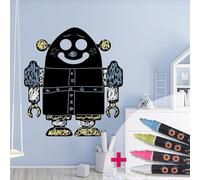 Ambiance Sticker Ardoise Tableau Noir - Stickers Muraux Adhésif Effaçable - Robot - H85 x L75 cm + 4 Craies Liquides