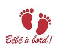 Ambiance Sticker Autocollant de Voiture Vitres Bébé à Bord Autocollant avec Petits Pieds de Bébé Rouge Cerise - H20 x L15 cm