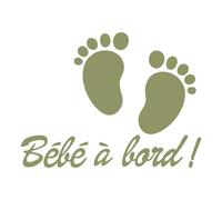Ambiance Sticker Autocollant de Voiture Vitres Bébé à Bord Autocollant avec Petits Pieds de Bébé Vert Olive - H20 x L15 cm