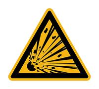 Ambiance Sticker autocollant ISO7010, matières explosives, 5 x 5 cm | Danger et avertissement conforme NF ISO7010, vinyle laminé résistant UV et eau, fabriqué en Belgique, Format triangulaire