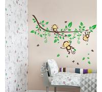 Ambiance Sticker Autocollant Muraux Décoration Adhésifs Animaux Singes sur Branche Fleurie Sticker Murale pour Bébé, Chambre d'enfant et Salon - H90 x L60 cm