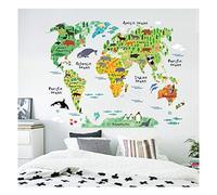 Ambiance Sticker Autocollant Muraux Décoration Adhésifs Carte du Monde Animaux Sticker Murale pour Bébé, Chambre d'enfant et Salon - H90 x L60 cm