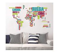 Ambiance Sticker Autocollant Muraux Décoration Adhésifs Carte du Monde Réalisée avec les Noms de Pays Sticker Murale pour Bébé, Chambre d'enfant et Salon - H85 x L140 cm