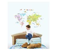 Ambiance Sticker Autocollant Muraux Décoration Adhésifs Carte du Monde "THE WORLD" Sticker Murale pour Bébé, Chambre d'enfant et Salon - H50 x L70 cm