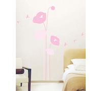 Ambiance Sticker Autocollant Muraux Décoration Adhésifs Fleurs Tulipes Roses et Oiseaux Sticker Murale pour Bébé, Chambre d'enfant et Salon - H50 x L70 cm