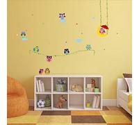 Ambiance Sticker Autocollant Muraux Décoration Adhésifs Hiboux sur Lianes Sticker Murale pour Bébé, Chambre d'enfant et Salon - H50 x L70 cm