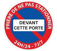 Ambiance Sticker autocollant, ne pas stationner devant porte, 24 cm | Autocollant plastifié résistant eau et rayures, sans perçage, notice de pose incluse, usage intérieur/extérieur, Format rond