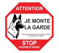 Ambiance Sticker Autocollant Panneau de Signalisation Adhesive Chien de Garde Signalétique Laminé Plastifié Résistant à l'eau et aux UV - Attention au Chien je Monte la Garde - 30 cm ⌀