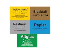Ambiance Sticker Autocollant Signalétique Plastifié Résistant à l'eau et aux UV - Séparation des Déchets Jaunes, Sacs Jaunes, Déchets de Papier, Déchets Biologiques, Verre Usé - Lot de 5 (10x15cm)