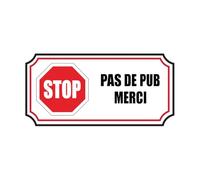Ambiance Sticker Autocollant Vinyl Signalétique Laminé Plastifié Résistant à l'eau et aux UV - "Pas de Pub Merci" pour Laptop, Voiture, Moto, Boite aux a Lettre Stop Pub - H4 x L8 cm