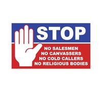 Ambiance Sticker Autocollant Vinyl Signalétique Laminé Plastifié Résistant à l'eau et aux UV - Stop Cold Calling Door Sticker - No Cold Callers - No Religious Groups - No Salesmen - H8 x L14 cm