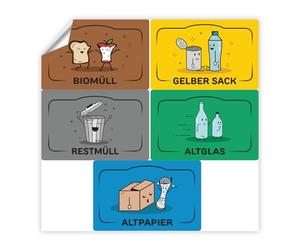 Ambiance Sticker Autocollants pour le Recyclage Adhésives pour Recycler et Séparer les Déchets, Poubelle Adhesif Allemand Label - 5 Étiquettes de 8.5 x 5.5 cm.