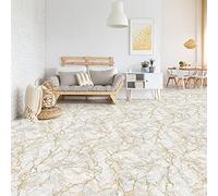 Ambiance Sticker Carrelage Adhésif Sol, Blanc Ligne Dorée, 45 x 45 cm | Stickers carrelage adhésif cuisine et salle de bain, antidérapant étanche, résistant à l'usure, pose sans travaux ni colle