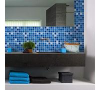 Ambiance Sticker Cuisine, Mosaïques Nuance de Bleu, Lot de 9, 10x10 cm