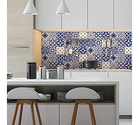 Ambiance Sticker Cuisine, Multicolore, Lot de 9, 15x15 cm | Papier adhésif pour meuble, facile à nettoyer, carrelage adhésif mural salle de bain, revêtement adhésif meuble, ciment