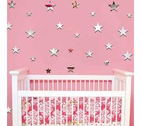 Ambiance Sticker Effet Miroir Autocollant Muraux Comme un Miroir 3D Métal Argentés Étoiles en Papier Adhésifs Mirror-like Sticker Murale pour Bébé, Chambre d'enfant et Salon - Pack de 20 Stickers