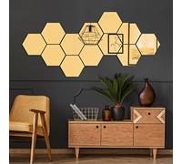 Ambiance Sticker Effet Miroir Autocollant Muraux Comme un Miroir Hexagones Dorés Mirror-like Sticker Murale pour Bébé, Chambre d'enfant et Salon - Pack de 12 Stickers