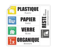 Ambiance Sticker Étiquettes Autocollant en PVC - Poubelle de Recyclage Souple Imperméable Lavable pour la Gestion des Sélectif Déchets Adhesif - 5 Étiquettes de 20 x 6 cm