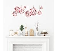 Ambiance Sticker Mural de Noël Boules de Noël Rouge, 100 x 120 cm | Stickers muraux de Noël, autocollant fond translucide, ambiance festive, convient vitres et murs colorés