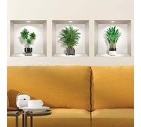 Ambiance Sticker Muraux, 3D Effet Vinyle Adhésifs Muraux, Peintures Murales Décoration Murale pour Chambre à Coucher, Cuisine, Bureau - Plantes Vertes d'Intérieur - Lot de 3 Pièces de 30 x 30 cm