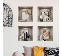 Ambiance Sticker Muraux, 3D Effet Vinyle Adhésifs Muraux, Peintures Murales Décoration Murale pour Chambre à Coucher, Cuisine, Bureau - Vases et Objets - Lot de 4 Pièces de 30 x 30 cm
