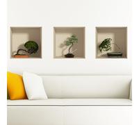 Ambiance Sticker Muraux, 3D Effet Vinyle Adhésifs Muraux, Peintures Murales Décoration Murale pour Chambre à Coucher, Cuisine, Bureau - Bonsaï Difforme - Lot de 3 Pièces de 30 x 30 cm