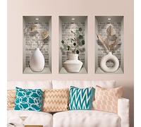 Ambiance Sticker Muraux, 3D Effet Vinyle Adhésifs Muraux, Peintures Murales Décoration Murale pour Chambre à Coucher, Cuisine, Bureau - Vases et Plantes - Lot de 3 Pièces de 60 x 30 cm
