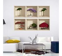 Ambiance Sticker Muraux, 3D Effet Vinyle Adhésifs Muraux, Peintures Murales Décoration Murale pour Chambre à Coucher, Cuisine, Bureau - Bonsaïs - Lot de 3 Pièces de 60 x 30 cm