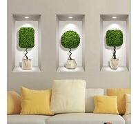 Ambiance Sticker Muraux, 3D Effet Vinyle Adhésifs Muraux, Peintures Murales Décoration Murale pour Chambre à Coucher, Cuisine, Bureau - Buis Boule - Lot de 3 Pièces de 60 x 30 cm