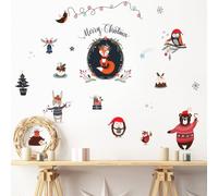 Ambiance Sticker Noël Autocollants Stickers Adhésifs Noël Décoration Fêtes pour Chambre et Salon Animaux de la Forêt Merry Christmas - H80 x L100 cm