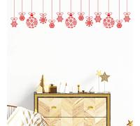 Ambiance Sticker Noël Merry Christmas Autocollants Stickers Adhésifs Noël Décoration Fêtes pour Chambre et Salon Guirlande Boule de Noël Rouge - H50 x L50 cm
