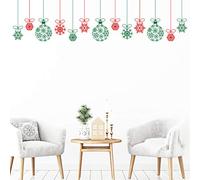Ambiance Sticker Noël Merry Christmas Autocollants Stickers Adhésifs Noël Décoration Fêtes pour Chambre et Salon Guirlande Boule de Noël Rouge et Vert - H100 x L100 cm