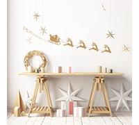 Ambiance Sticker Noël Merry Christmas Autocollants Stickers Adhésifs Noël Décoration Fêtes pour Chambre et Salon Traineau du Père Noël et les Rennes - H100 x L215 cm