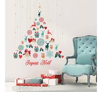 Ambiance Sticker Noël Merry Christmas Autocollants Stickers Adhésifs Noël Décoration Fêtes pour Chambre et Salon Sapin Suspendu Joyeux Noël - H130 x L100 cm