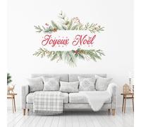 Ambiance Sticker Noël Merry Christmas Autocollants Stickers Adhésifs Noël Décoration Fêtes pour Chambre et Salon Joyeux Noël Branches de Sapin - H120 x L150 cm