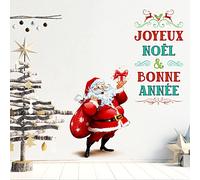Ambiance Sticker Noël Merry Christmas Autocollants Stickers Adhésifs Noël Décoration Fêtes pour Chambre et Salon Père Noël Joyeux Noël et Bonne Année - H60 x L70 cm