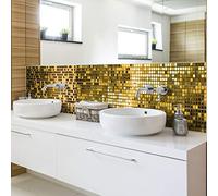 Ambiance Sticker Pack de 6 Stickers Adhésifs Frises Carrelages - Autocollant Frises Carreaux de Ciment - Mosaïque Effet Doré Mural Salle de Bain, Cuisine - 6 Pièces de 5 x 30 cm