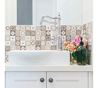 Ambiance Sticker Pack de 6 Stickers Adhésifs Frises Carrelages - Autocollant Frises Carreaux de Ciment - Mosaïque Brudino Mural Salle de Bain, Cuisine - 6 Pièces de 10 x 60 cm