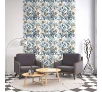 Ambiance Sticker Papier Peint Intissé Pré-encollé Rouleau Wallpaper Fleurs et Feuilles Tropicaux Adhésif Décorative - 1 Roulle de H300 x L60 cm
