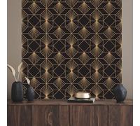 Ambiance Sticker Papier Peint Intissé Pré-encollé Rouleau Wallpaper Motif Art Déco Géométrique Adhésif Décorative - 1 Roulle de H300 x L60 cm