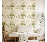 Ambiance Sticker Papier Peint Intissé Pré-encollé Rouleau Wallpaper Tropical Feuilles de Palmier Vert Pastel Adhésif Décorative - 1 Roulle de H300 x L60 cm
