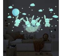 Ambiance Sticker Phosphorescent Lumineux Autocollant Mural Plafond Enfant Fluorescent Lapins dans le Ciel - H65 x L40 cm