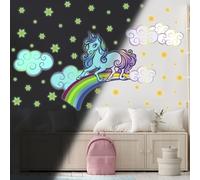Ambiance Sticker Phosphorescent Lumineux Autocollant Mural Plafond Enfant Fluorescent Licorne sur Arc-en-Ciel - H80 x L105 cm