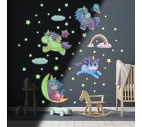 Ambiance Sticker Phosphorescent Lumineux Autocollant Mural Plafond Enfant Fluorescent Licornes dans les Étoiles - H40 x L25 cm