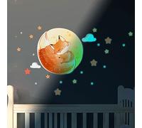 Ambiance Sticker Phosphorescent Lumineux - Renard Rêveur - Autocollant Mural Plafond Enfant Fluorescent | H30 x L40 cm + 50 étoilés