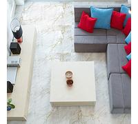 Ambiance Sticker Sol Carreaux de Ciment Azulejos avec Laminat de Protection Plastique Anti-Dérapant | Mabre Blanc Doré Chic Sol Résistant à l'eau - Sticker Carrelage Adhésif pour Sol - 30 x 30 cm