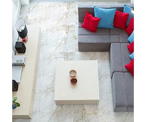 Ambiance Sticker Sol Carreaux de Ciment Azulejos avec Laminat de Protection Plastique Anti-Dérapant | Mabre Blanc Doré Chic Sol Résistant à l'eau - Sticker Carrelage Adhésif pour Sol - 30 x 30 cm